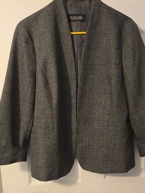 Black Label by Evan-Picone Gray/Dark Purple Windowpane Blazer